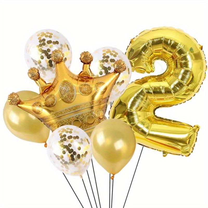 7pcs Crown Balloon Set Scene Decoration Happy Birthday Party Supplies