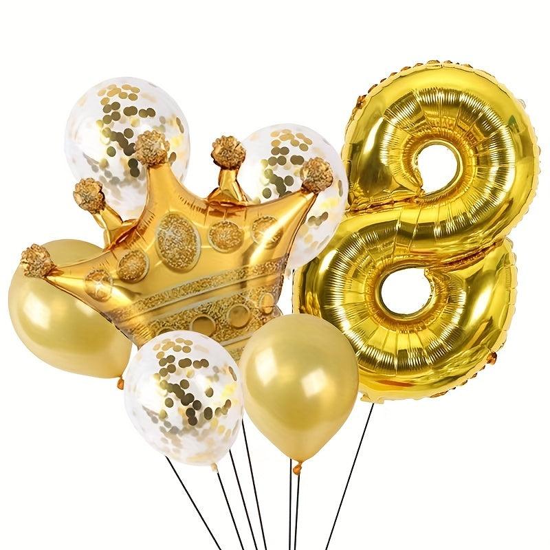 7pcs Crown Balloon Set Scene Decoration Happy Birthday Party Supplies