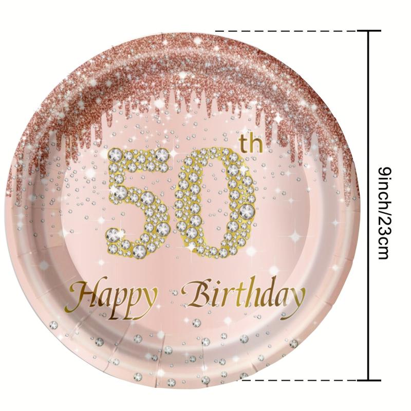50th Birthday Party Supplies Set - Tablecloth, Plates, Cups - 24pcs