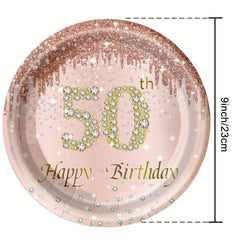 50th Birthday Party Supplies Set - Tablecloth, Plates, Cups - 24pcs
