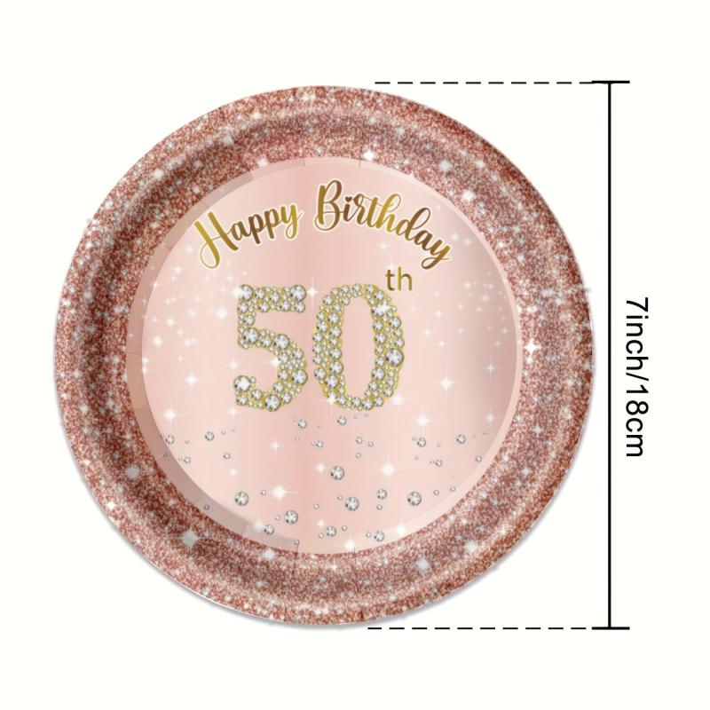 50th Birthday Party Supplies Set - Tablecloth, Plates, Cups - 24pcs