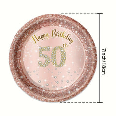 50th Birthday Party Supplies Set - Tablecloth, Plates, Cups - 24pcs