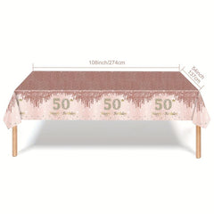 50th Birthday Party Supplies Set - Tablecloth, Plates, Cups - 24pcs