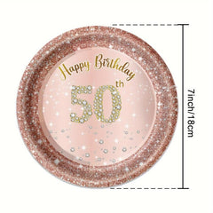 50th Birthday Party Supplies Set - Tablecloth, Plates, Cups - 24pcs