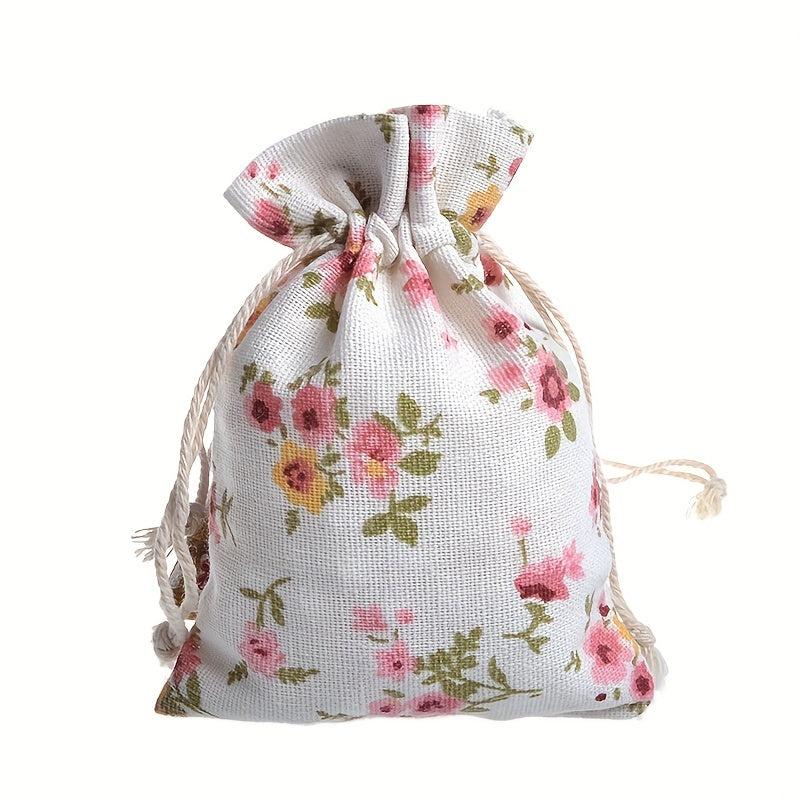 20pcs Pink Vintage Flower Gift Bags Drawstring Spring Floral Favo