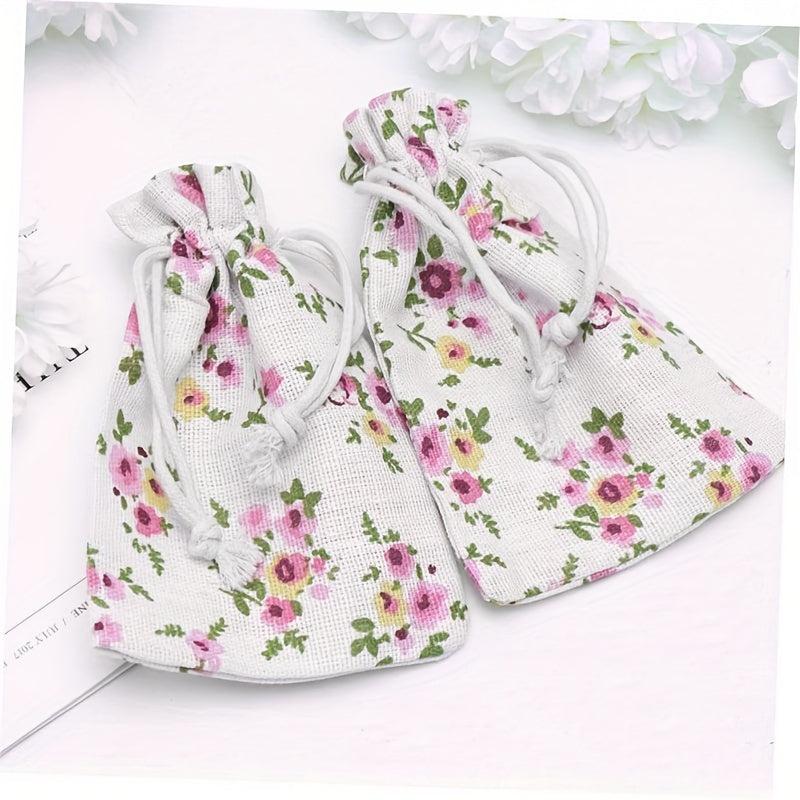 20pcs Pink Vintage Flower Gift Bags Drawstring Spring Floral Favo