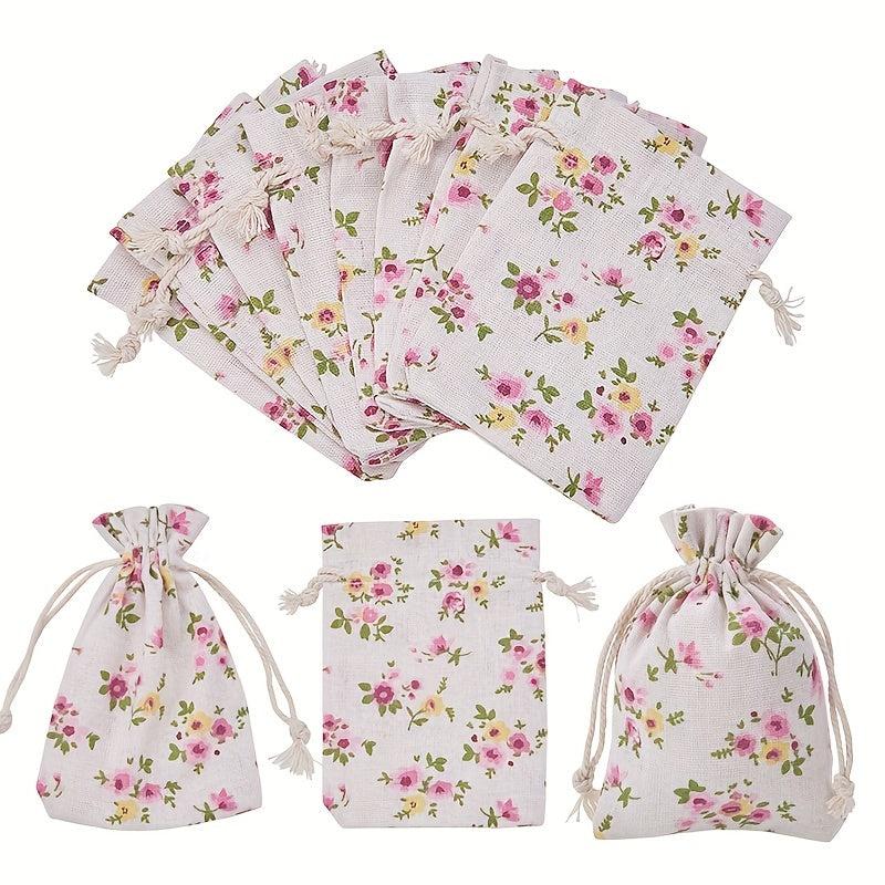 20pcs Pink Vintage Flower Gift Bags Drawstring Spring Floral Favo