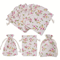 20pcs Pink Vintage Flower Gift Bags Drawstring Spring Floral Favo