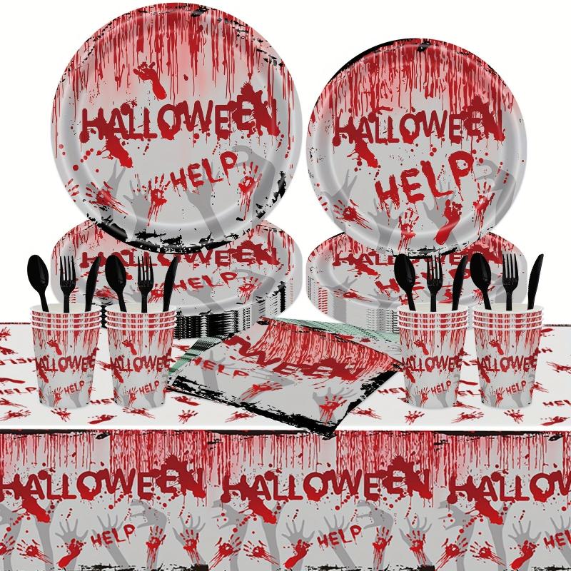 Halloween Party Supplies Set Bloodstained Tablecloth Paper Plate Napkin Cup