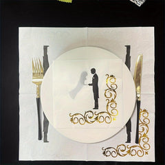 16pcs Bride & Groom Foil Paper Napkins 33x33cm Wedding Party Decor