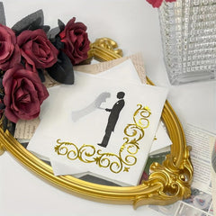 16pcs Bride & Groom Foil Paper Napkins 33x33cm Wedding Party Decor
