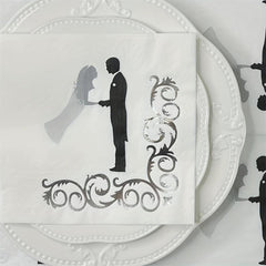 16pcs Bride & Groom Foil Paper Napkins 33x33cm Wedding Party Decor