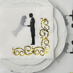 16pcs Bride & Groom Foil Paper Napkins 33x33cm Wedding Party Decor