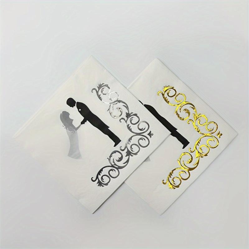 16pcs Bride & Groom Foil Paper Napkins 33x33cm Wedding Party Decor