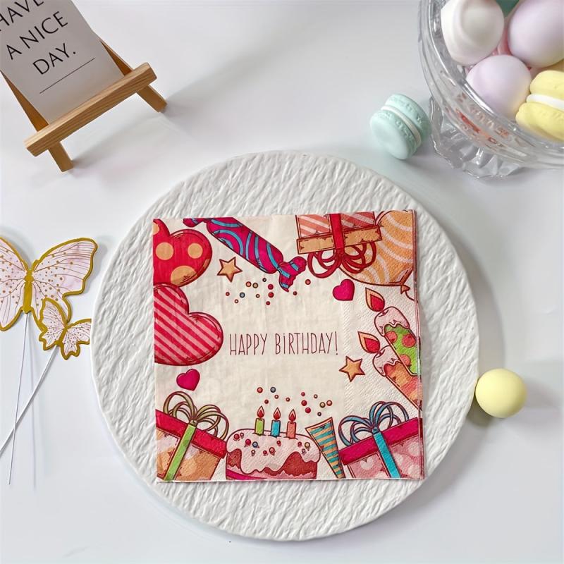 20pcs Cartoon Happy Birthday Party Napkins Paper Towels 33x33cm