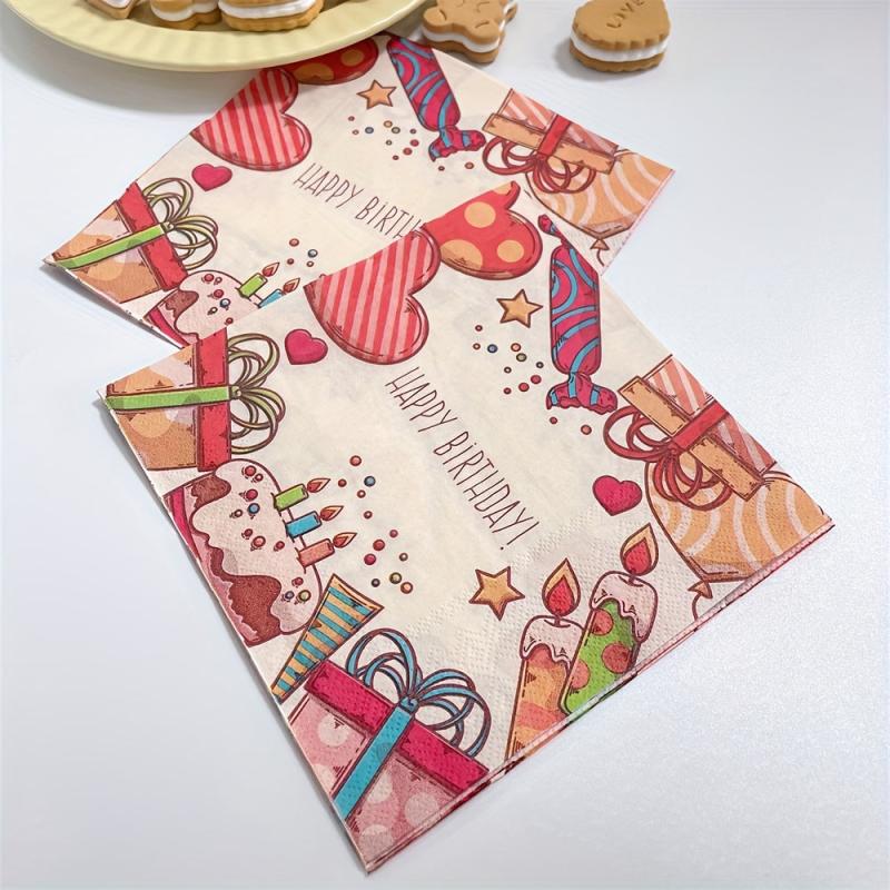 20pcs Cartoon Happy Birthday Party Napkins Paper Towels 33x33cm