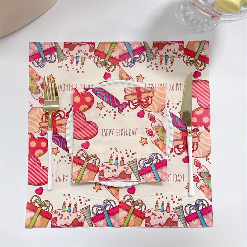 20pcs Cartoon Happy Birthday Party Napkins Paper Towels 33x33cm