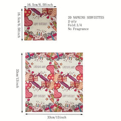 20pcs Cartoon Happy Birthday Party Napkins Paper Towels 33x33cm
