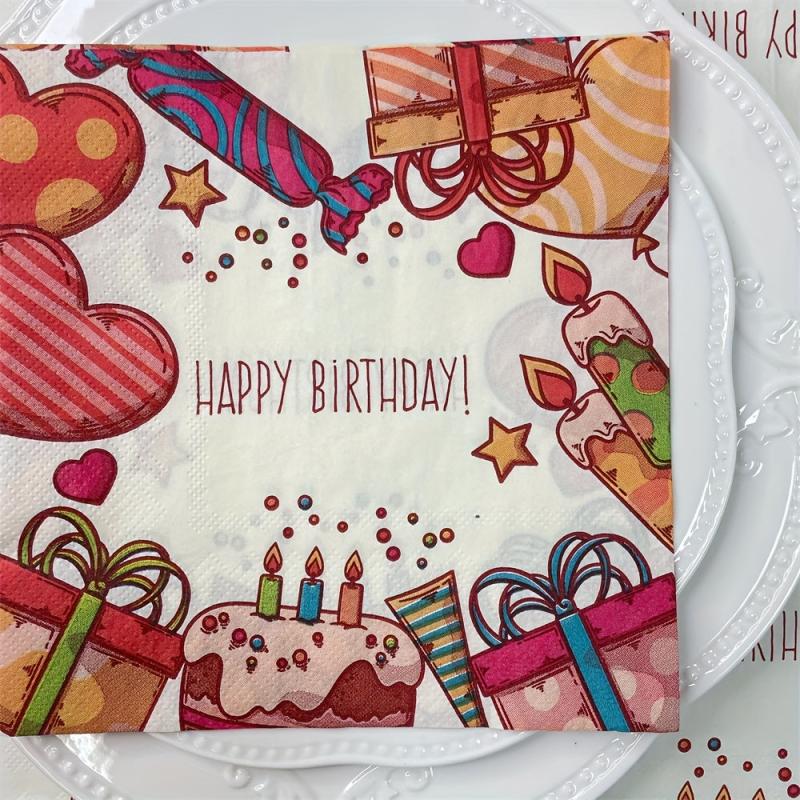 20pcs Cartoon Happy Birthday Party Napkins Paper Towels 33x33cm