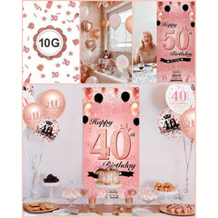 Rose Gold 40th Birthday Balloon Garland Kit with Banner and Poster