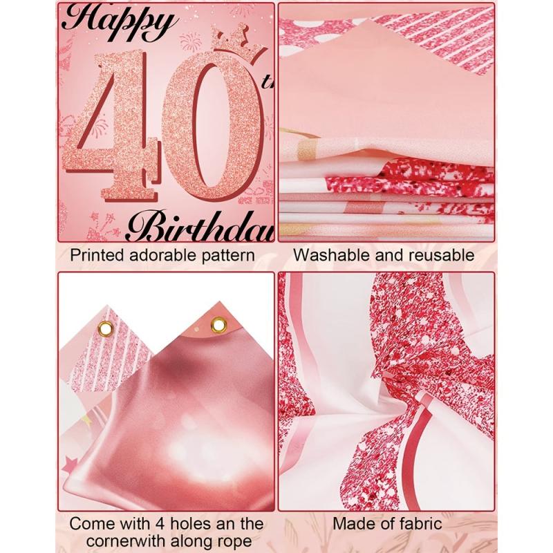 Rose Gold 40th Birthday Balloon Garland Kit with Banner and Poster