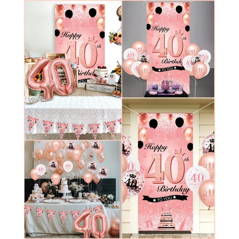 Rose Gold 40th Birthday Balloon Garland Kit with Banner and Poster