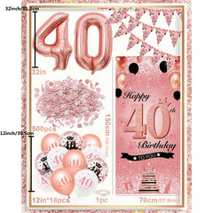Rose Gold 40th Birthday Balloon Garland Kit with Banner and Poster