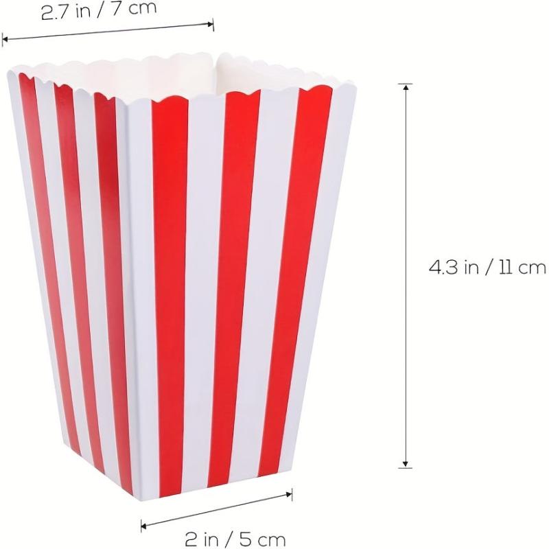 6pcs Red Striped Popcorn Boxes Mini Paper Containers for Movie Nights