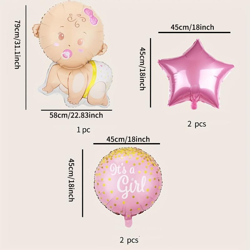 5pcs Gender Reveal Party Balloons Cartoon Decorative Balloons