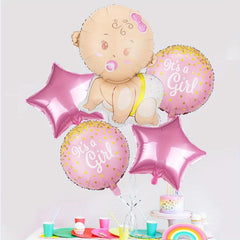5pcs Gender Reveal Party Balloons Cartoon Decorative Balloons