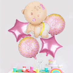 5pcs Gender Reveal Party Balloons Cartoon Decorative Balloons