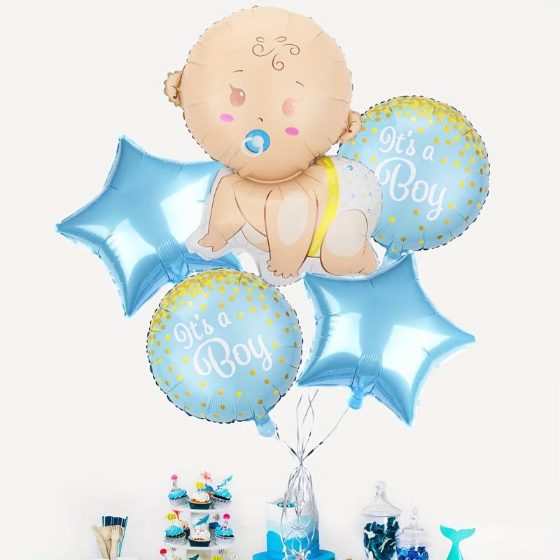 5pcs Gender Reveal Party Balloons Cartoon Decorative Balloons