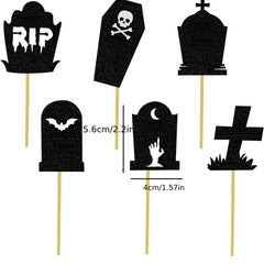 12pcs Halloween Tombstone Cake Topper RIP Ghost Skull Cake Placard