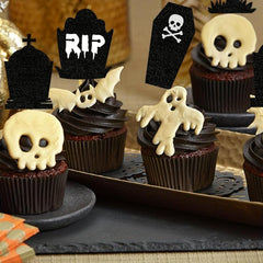 12pcs Halloween Tombstone Cake Topper RIP Ghost Skull Cake Placard
