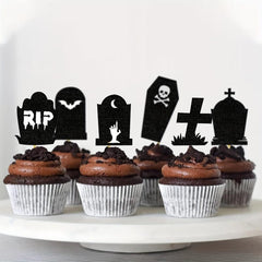 12pcs Halloween Tombstone Cake Topper RIP Ghost Skull Cake Placard