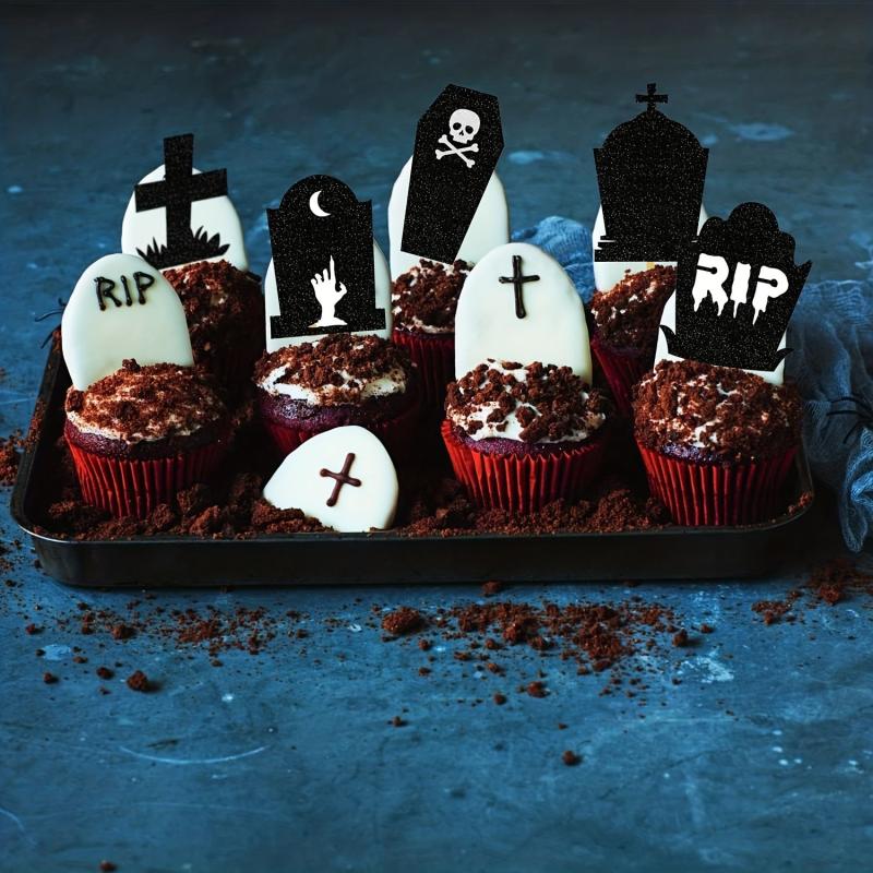 12pcs Halloween Tombstone Cake Topper RIP Ghost Skull Cake Placard