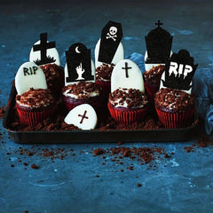 12pcs Halloween Tombstone Cake Topper RIP Ghost Skull Cake Placard
