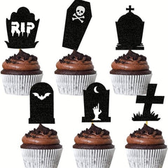 12pcs Halloween Tombstone Cake Topper RIP Ghost Skull Cake Placard