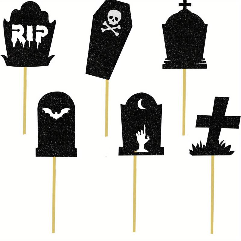 12pcs Halloween Tombstone Cake Topper RIP Ghost Skull Cake Placard