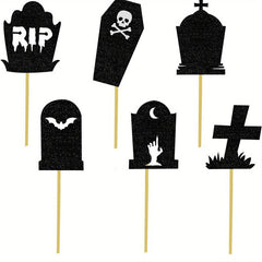 12pcs Halloween Tombstone Cake Topper RIP Ghost Skull Cake Placard