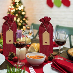 25pcs Burgundy Linen Wine Bag Tag Red Wine Packaging Drawstring Pocket