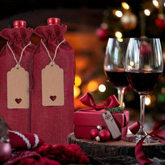 25pcs Burgundy Linen Wine Bag Tag Red Wine Packaging Drawstring Pocket