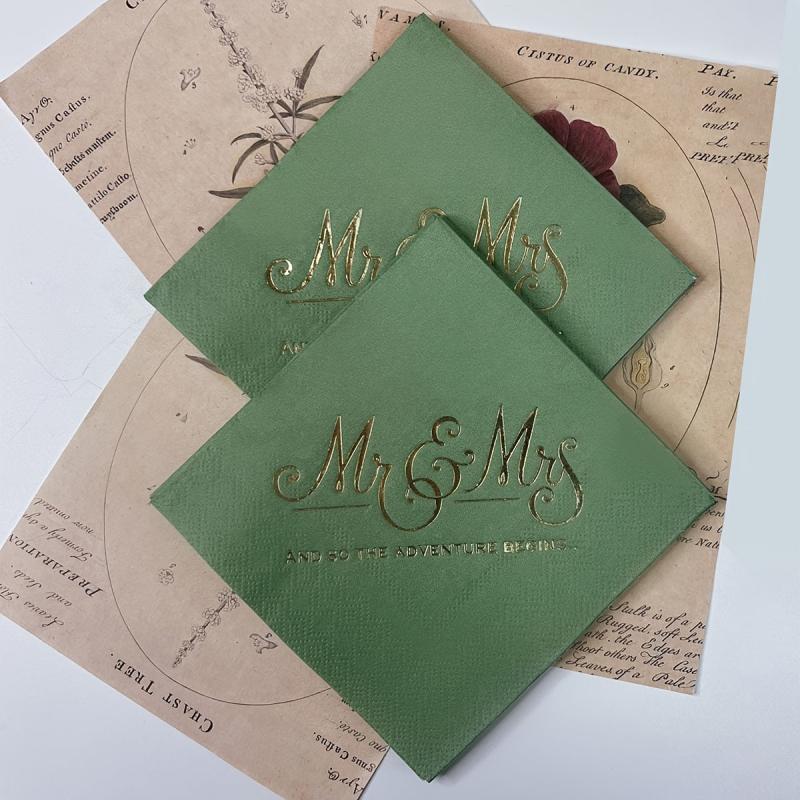 16pcs Green MR&MRS Party Cocktail Paper Napkins Wedding Decor