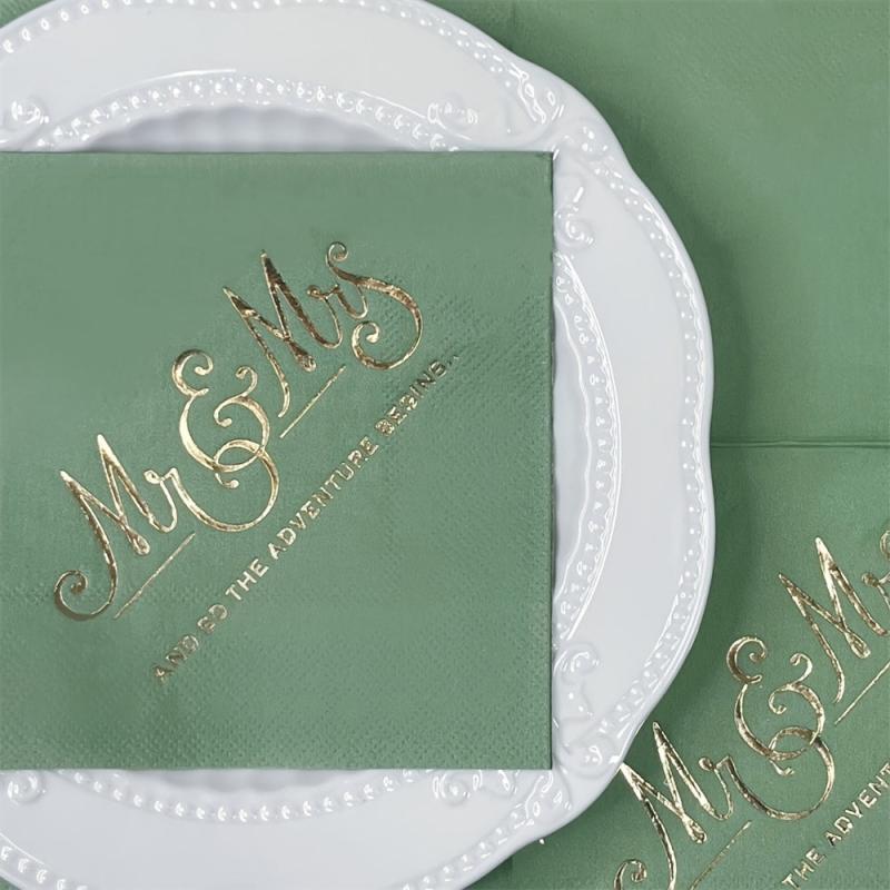 16pcs Green MR&MRS Party Cocktail Paper Napkins Wedding Decor