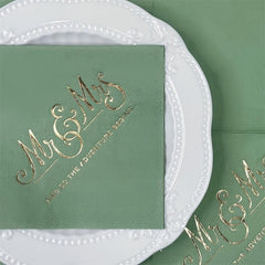 16pcs Green MR&MRS Party Cocktail Paper Napkins Wedding Decor