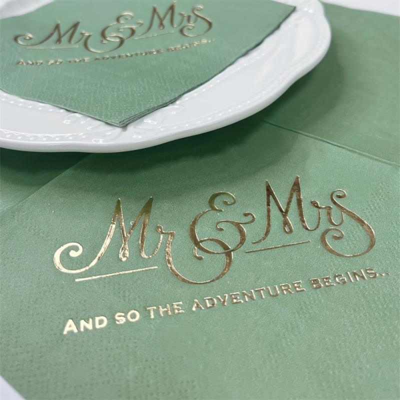 16pcs Green MR&MRS Party Cocktail Paper Napkins Wedding Decor