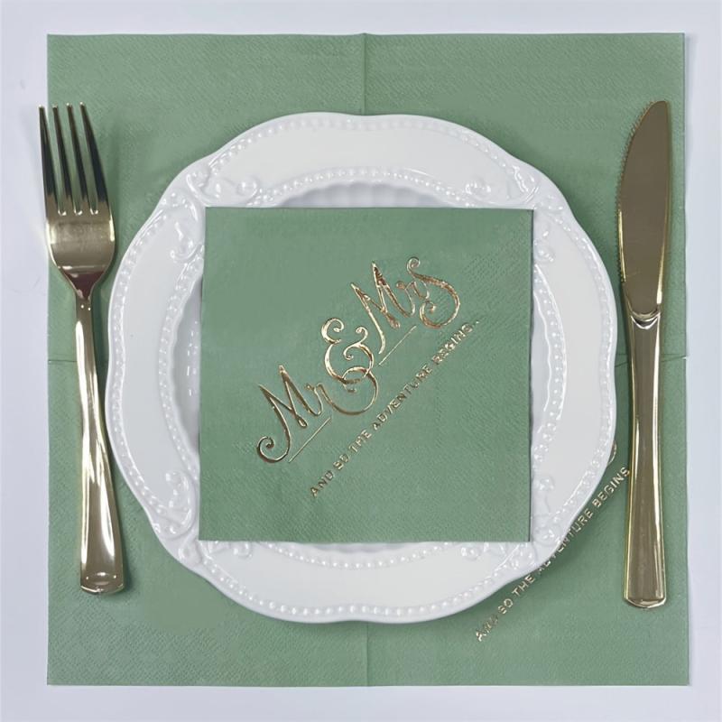 16pcs Green MR&MRS Party Cocktail Paper Napkins Wedding Decor