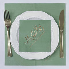 16pcs Green MR&MRS Party Cocktail Paper Napkins Wedding Decor