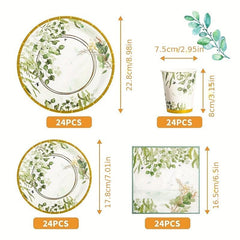 Disposable Green Golden Tableware Set Paper Cups Napkins Wedding Party Decor Sup