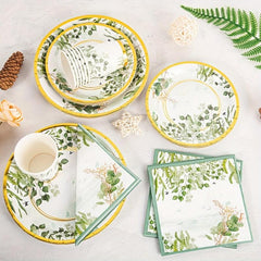 Disposable Green Golden Tableware Set Paper Cups Napkins Wedding Party Decor Sup